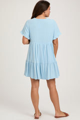 Light Blue Ruffle Hem Maternity Dress