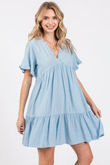 Light Blue Ruffle Hem Dress