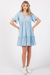 Light Blue Ruffle Hem Dress