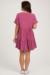 Mauve Ruffle Hem Maternity Dress