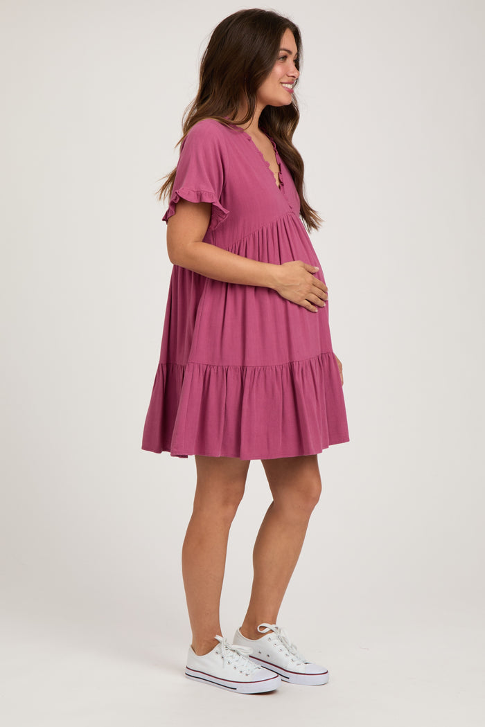 Mauve Ruffle Hem Maternity Dress