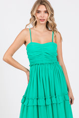 Green Sleeveless Pleated Ruffle Tiered Midi Dress