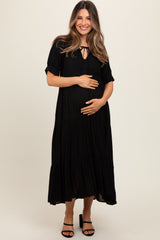 Black Lightweight Flowy Tiered Maternity Maxi Dress