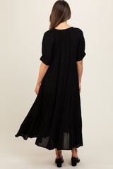 Black Lightweight Flowy Tiered Maternity Maxi Dress