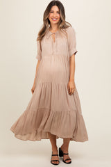 Mocha Lightweight Flowy Tiered Maternity Maxi Dress