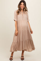 Mocha Lightweight Flowy Tiered Maternity Maxi Dress