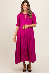 Magenta Lightweight Flowy Tiered Maternity Maxi Dress