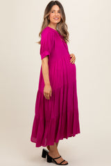 Magenta Lightweight Flowy Tiered Maternity Maxi Dress