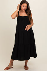 Black Tiered Maternity Midi Dress