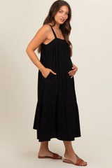 Black Tiered Maternity Midi Dress