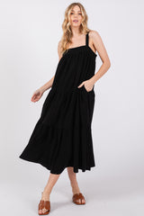 Black Tiered Maternity Midi Dress