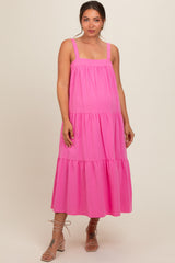 Pink Tiered Maternity Midi Dress