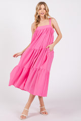 Pink Tiered Midi Dress