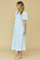 Baby Blue Puff Sleeve Midi Dress