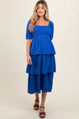 Royal Blue Smocked Body Ruffled Tiered Maternity Dress