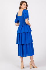 Royal Blue Smocked Body Ruffled Tiered Dress