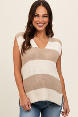 Cream Striped V-Neck Maternity Sweater Tank