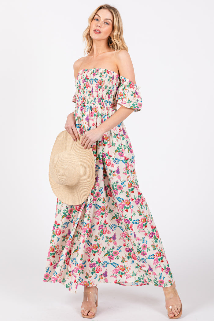 Cream Floral Off Shoulder Maternity Dress