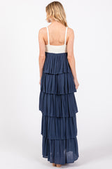 Navy Colorblock Crochet Tiered Maxi Dress