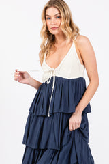 Navy Colorblock Crochet Tiered Maxi Dress