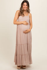 Taupe Tiered Maternity Maxi Dress