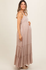 Taupe Tiered Maternity Maxi Dress