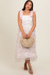 Light Pink Floral Ruffle Tiered Maternity Maxi Dress