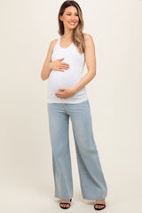 Light Blue Super Wide Leg Maternity Jeans