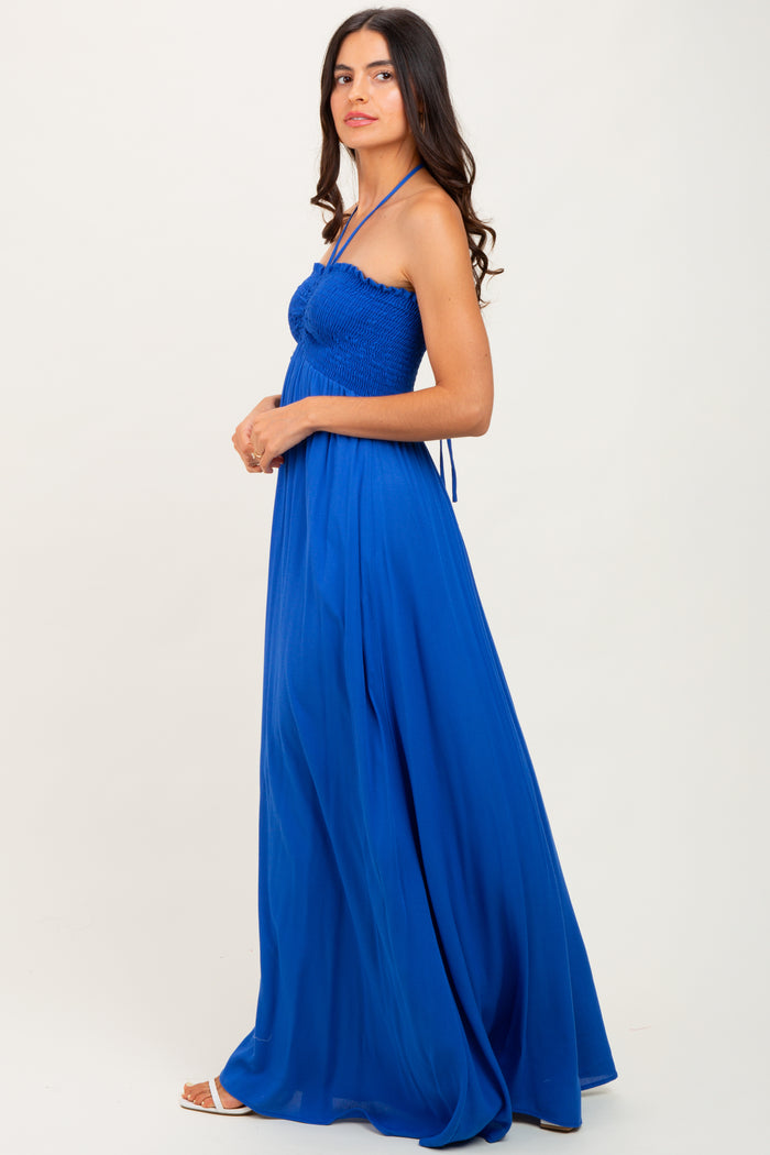 Royal Blue Smocked Halter Maxi Dress