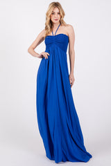 Royal Blue Smocked Halter Maternity Maxi Dress