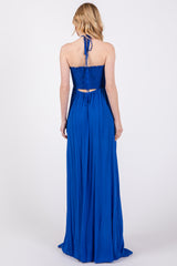 Royal Blue Smocked Halter Maxi Dress