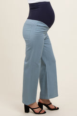 Light Blue Wide Leg Cropped Maternity Pants