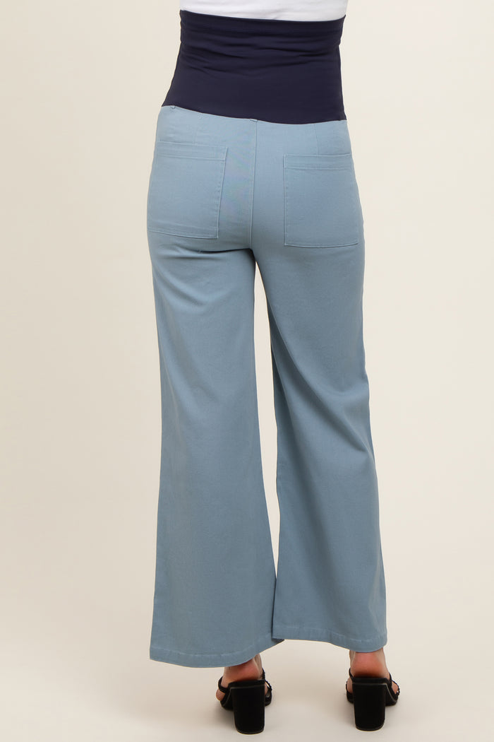 Light Blue Wide Leg Cropped Maternity Pants