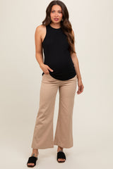 Light Taupe Wide Leg Cropped Maternity Pants