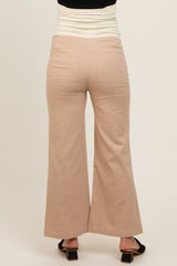 Light Taupe Wide Leg Cropped Maternity Pants