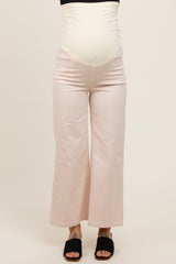 Cream Wide Leg Cropped Maternity Pants