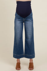 Blue Cuffed Wide Leg Maternity Jeans