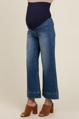 Blue Cuffed Wide Leg Maternity Jeans