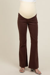 Brown Flare Leg Raw Hem Maternity Jeans