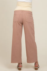 Beige Wide Leg Raw Hem Maternity Jeans