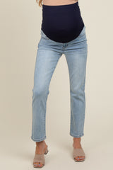 Light Blue Slim Straight Cropped Maternity Jeans