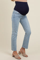 Light Blue Slim Straight Cropped Maternity Jeans