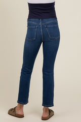 Navy Blue Slim Straight Cropped Maternity Jeans