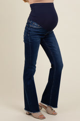 Navy Raw Hem Bootcut Maternity Jeans