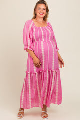 Pink Embroidered Detail Smocked Top Plus Maternity Maxi Dress