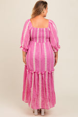 Pink Embroidered Detail Smocked Top Plus Maternity Maxi Dress