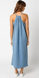 Denim Sleeveless Shift Midi Dress