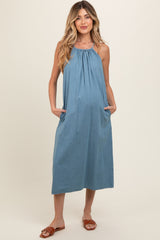 Denim Sleeveless Shift Maternity Midi Dress