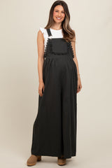 Charcoal Crochet Lace Trim Maternity Overalls