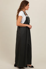 Charcoal Crochet Lace Trim Overalls